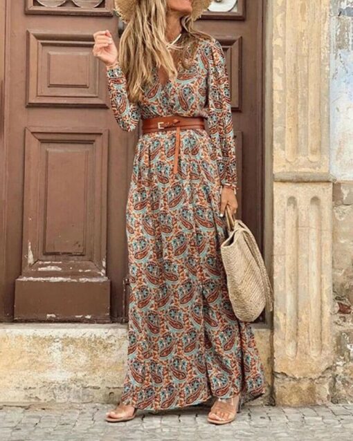 V-neck Printed Boho Dress - Image 6