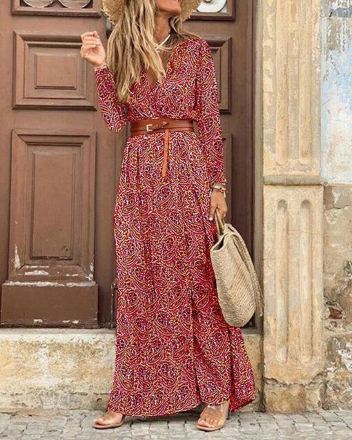 V-neck Printed Boho Dress - Image 4