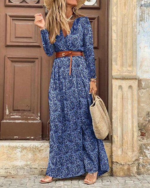 V-neck Printed Boho Dress - Image 5