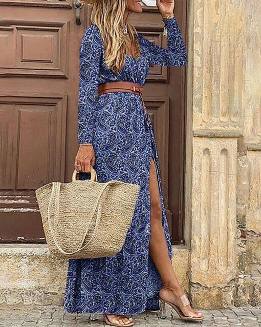 V-neck Printed Boho Dress - Image 2