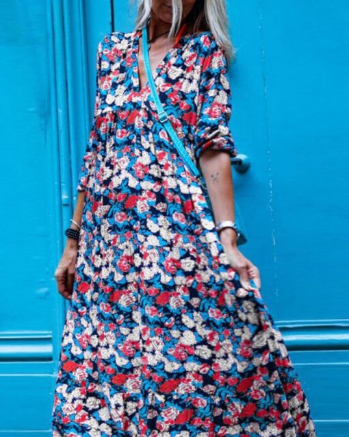 V-neck Printed Long-sleeve Dress - Image 5