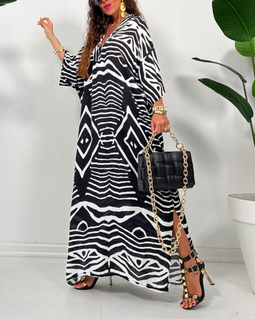 V-neck Striped Loose Beach Robe - Image 3