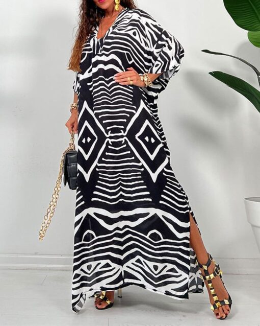 V-neck Striped Loose Beach Robe