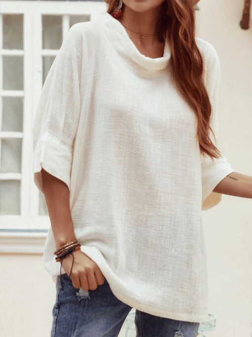 Women's Simple Cotton Linen Collar Loose Shirt - Image 3