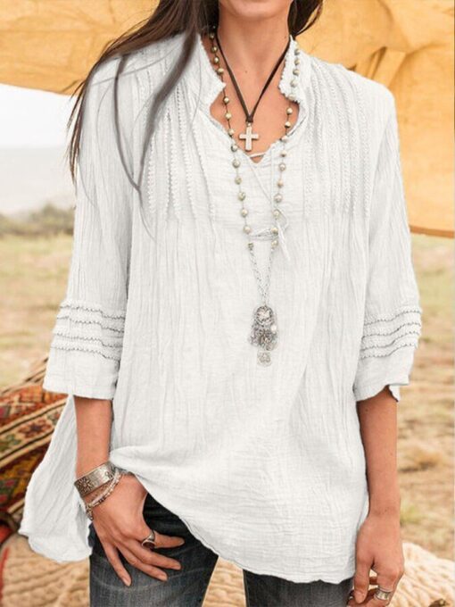 Women's Solid Cotton Linen Shirt