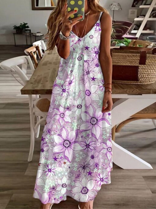 Women's V-Neck Print Loose Slip Dress - Image 4