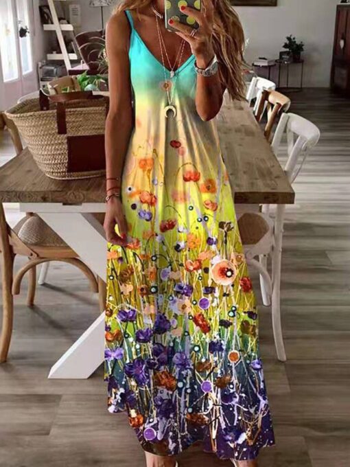 Women's V-Neck Print Loose Slip Dress - Image 6