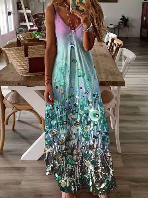 Women's V-Neck Print Loose Slip Dress - Image 5