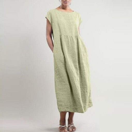 Ladies Loose Cotton Linen Simple Style Dress - Image 9