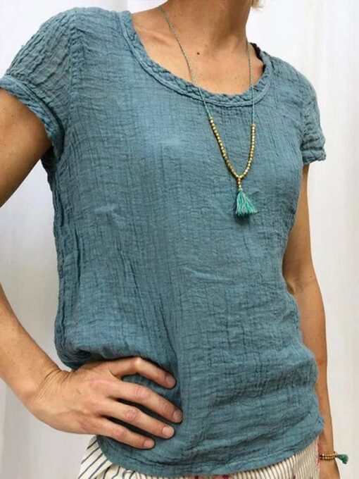 women's cotton and linen plain casual top - Image 2