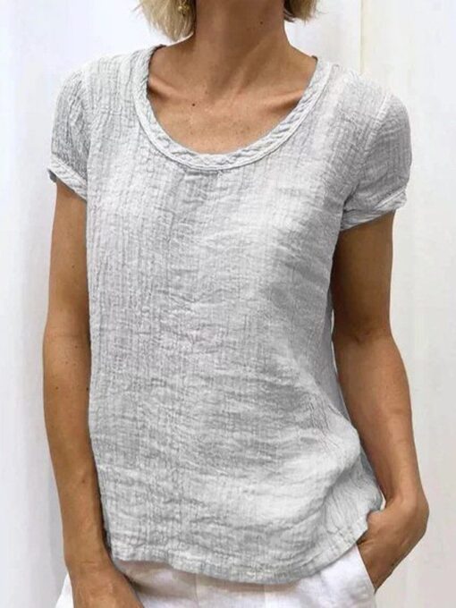 women's cotton and linen plain casual top - Image 6