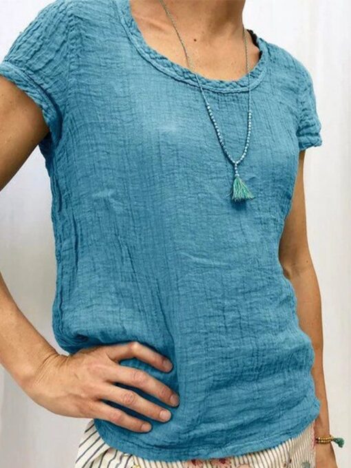 women's cotton and linen plain casual top - Image 3