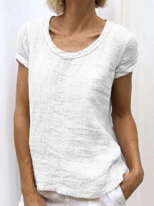 women's cotton and linen plain casual top - Image 4