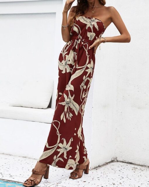 Casual Strapless Print Jumpsuit - Image 3