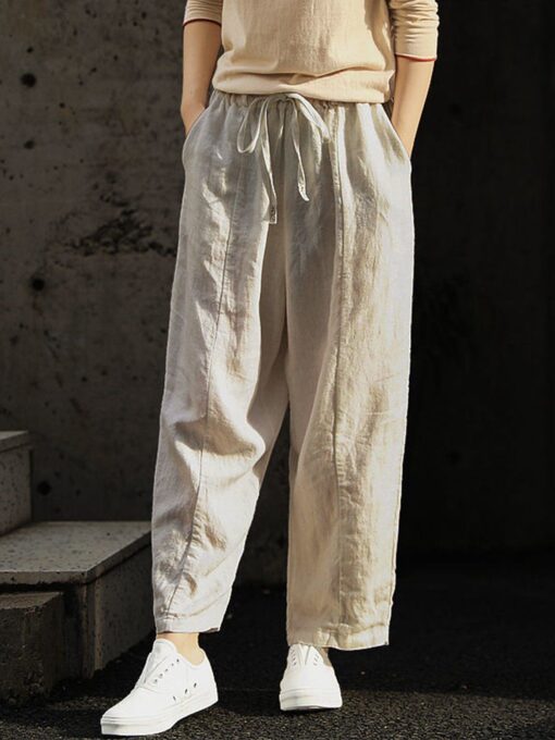 Women's Pure Color Elegant Casual Cotton Pants - Image 5