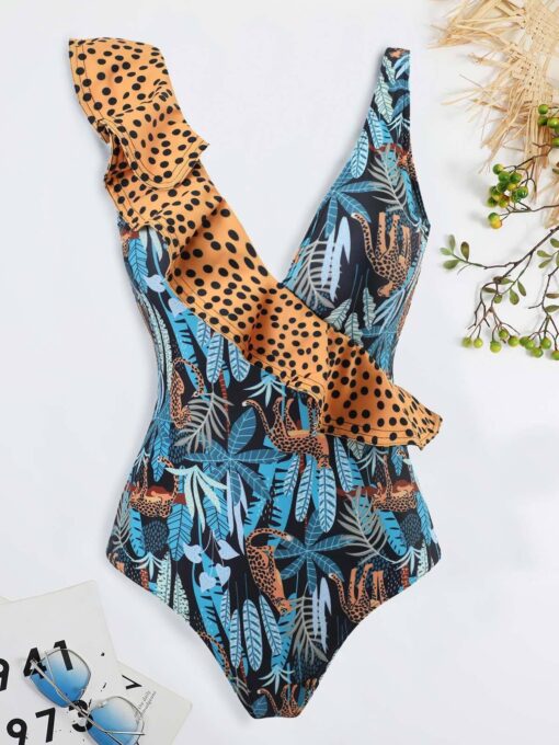 Leopard Ruffle Swimsuit Two-Piece Set - Image 2