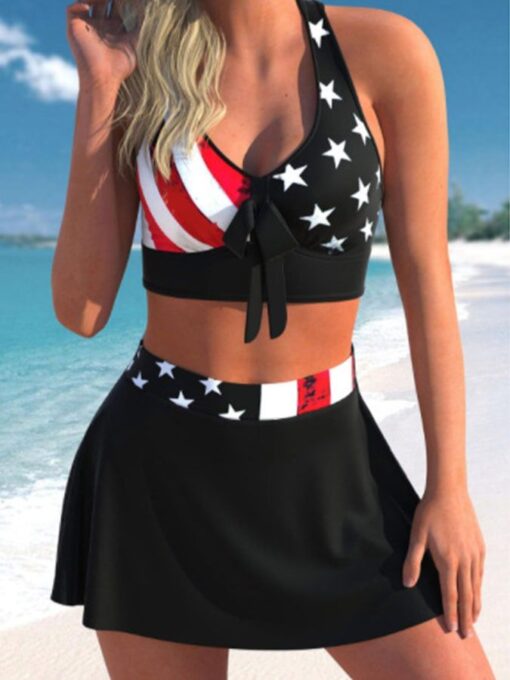 Split Conservative Skirt Print Swimsuit - Image 5