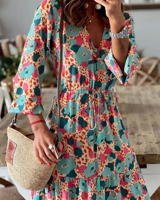 Casual V-Neck Printed Maxi Dress - Image 3