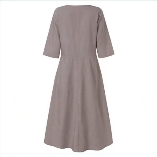 Solid Color Cotton Linen Casual Dress - Image 5