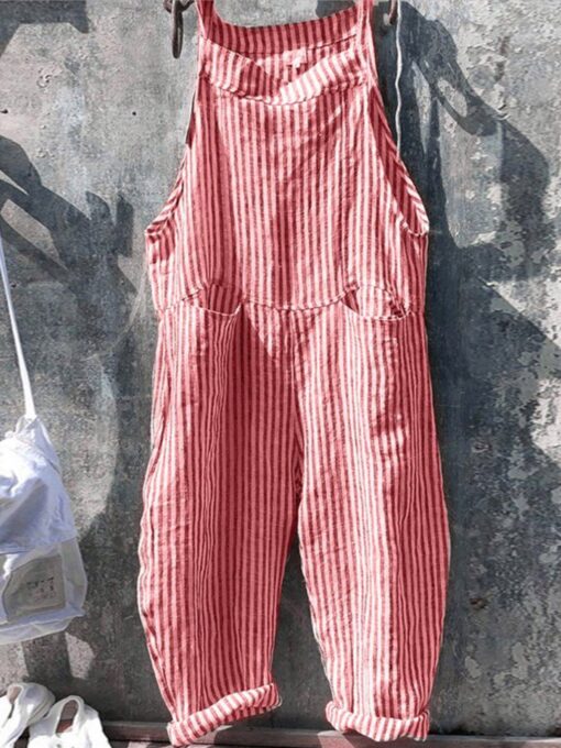 Women's Adjustable Striped Cotton Jumpsuit - Image 4