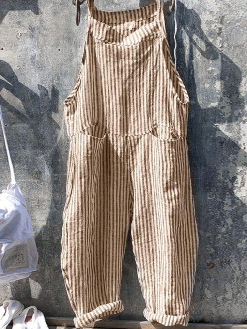 Women's Adjustable Striped Cotton Jumpsuit - Image 6