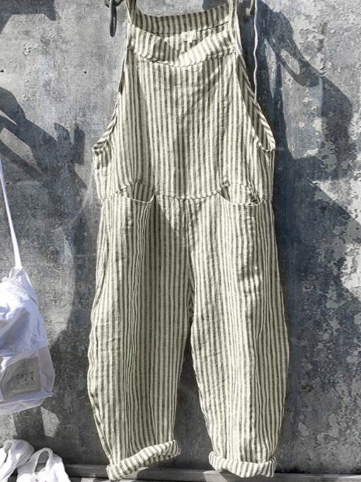 Women's Adjustable Striped Cotton Jumpsuit - Image 5