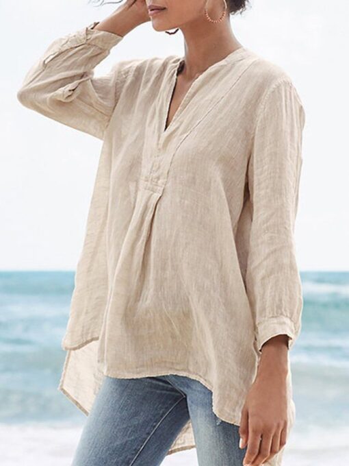 Women's Thin Cotton V-Neck Long Sleeve Top