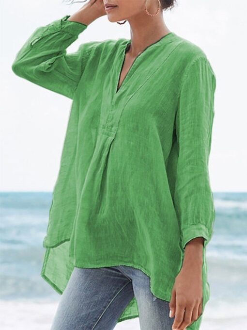 Women's Thin Cotton V-Neck Long Sleeve Top - Image 2