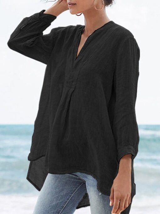 Women's Thin Cotton V-Neck Long Sleeve Top - Image 5