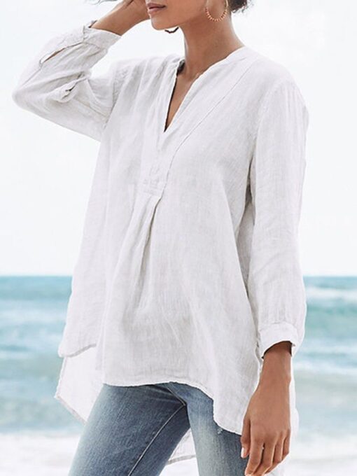 Women's Thin Cotton V-Neck Long Sleeve Top - Image 4