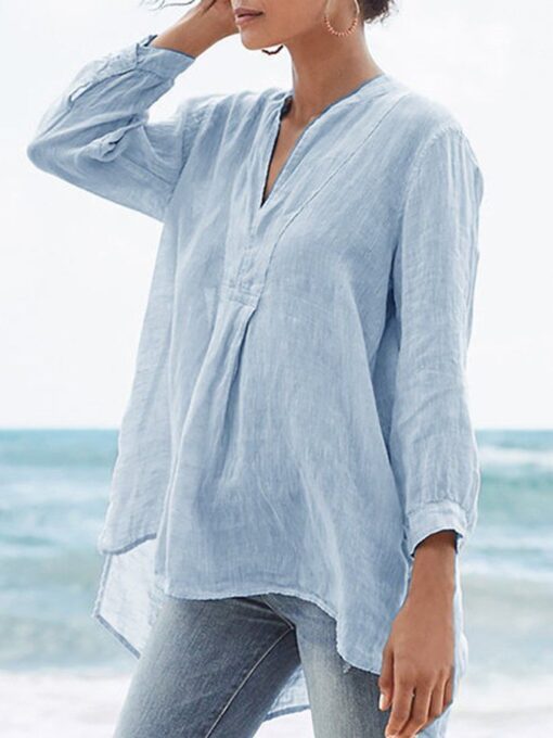 Women's Thin Cotton V-Neck Long Sleeve Top - Image 3