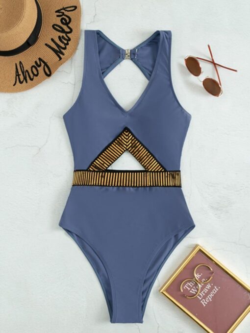 Women's V-neck Shiny Cutout Sexy One-piece Bikini - Image 2