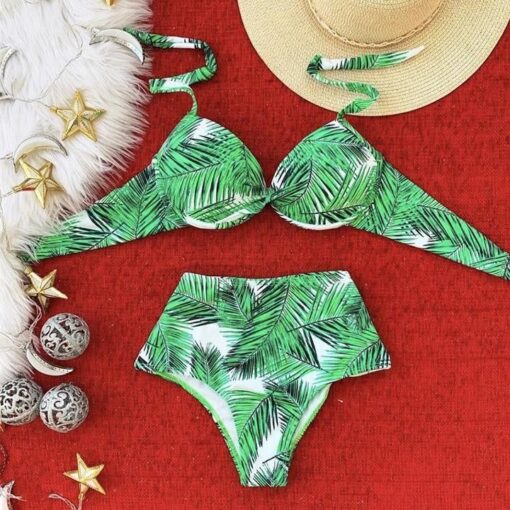 Leaf Print High Waist Bikini - Image 2