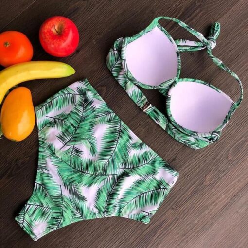 Leaf Print High Waist Bikini - Image 3