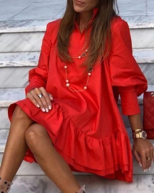 Long Sleeve Mini Back Ruffle Dress