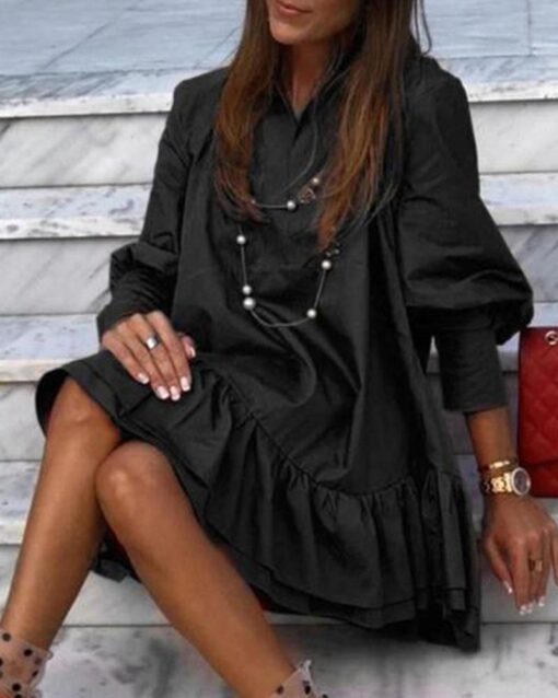 Long Sleeve Mini Back Ruffle Dress - Image 2