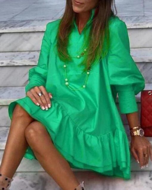 Long Sleeve Mini Back Ruffle Dress - Image 3