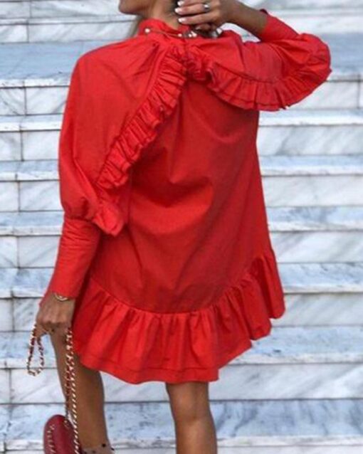 Long Sleeve Mini Back Ruffle Dress - Image 7