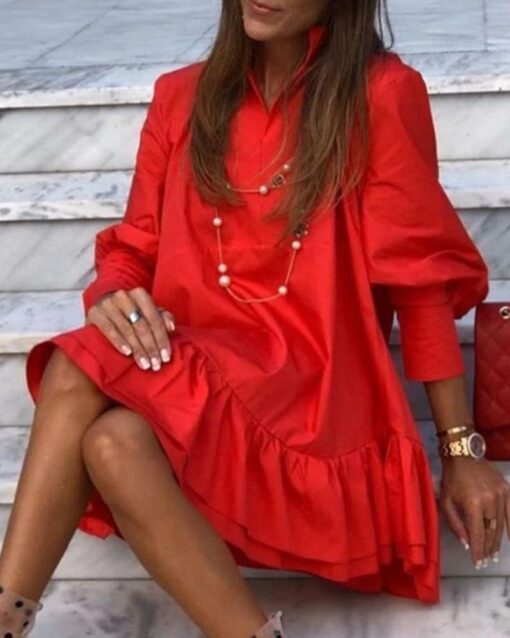 Long Sleeve Mini Back Ruffle Dress - Image 11