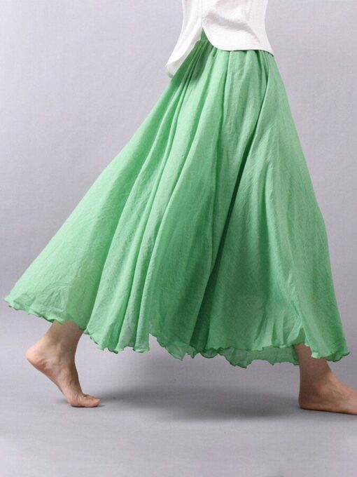 Solid Color National Style Cotton Linen Skirt - Image 2