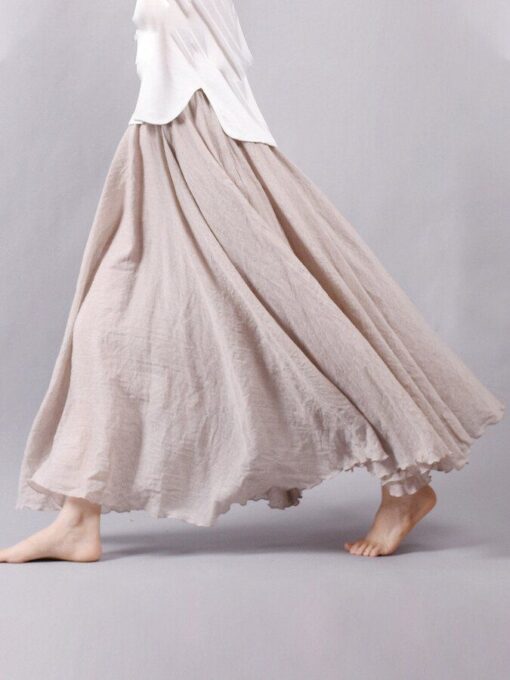 Solid Color National Style Cotton Linen Skirt - Image 6