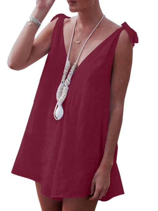 Ladies Cotton Linen V-Neck Sling Loose Jumpsuit - Image 3