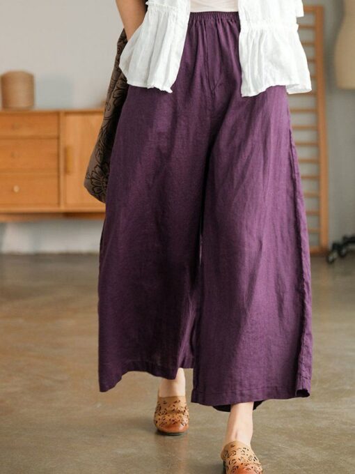 Women's Casual Loose Cotton Linen Wide Leg Pants - Image 4