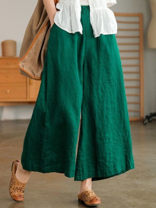 Women's Casual Loose Cotton Linen Wide Leg Pants - Image 3