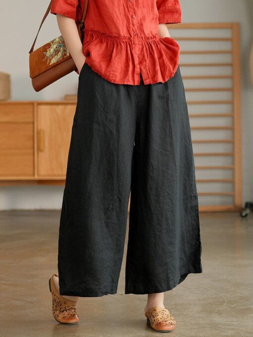 Women's Casual Loose Cotton Linen Wide Leg Pants - Image 2