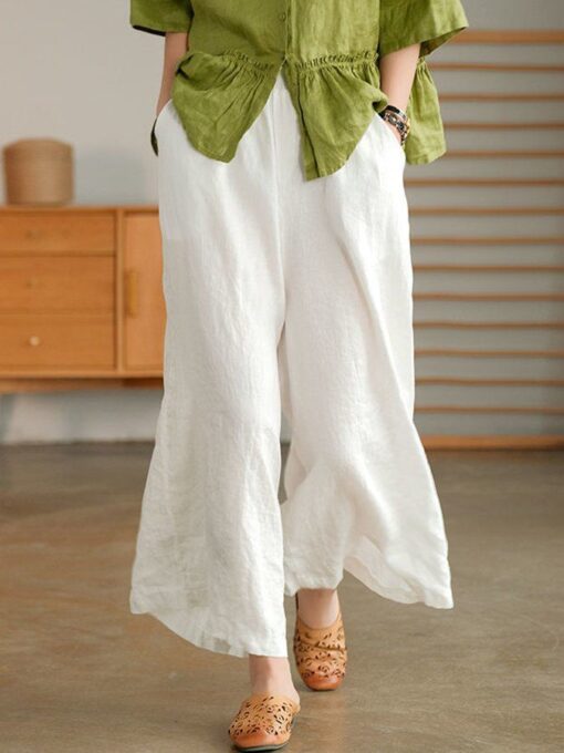 Women's Casual Loose Cotton Linen Wide Leg Pants - Image 7