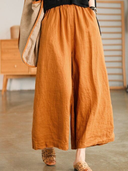 Women's Casual Loose Cotton Linen Wide Leg Pants - Image 5