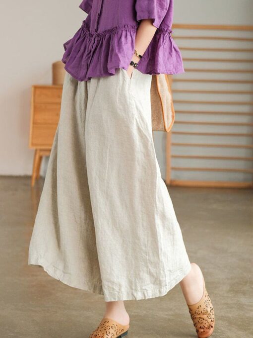 Women's Casual Loose Cotton Linen Wide Leg Pants - Image 6