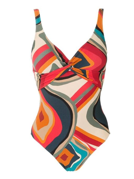 Fashion Colorblock Geometric Print Swimsuit Set - Image 4