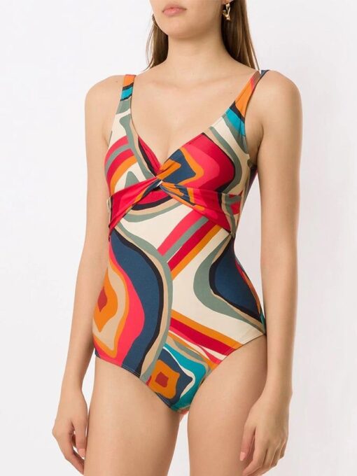 Fashion Colorblock Geometric Print Swimsuit Set - Image 3